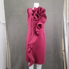 Nina Leonard Dress Womens XL Pink Ruffle Front Sleeveless Sheath Party Cocktail