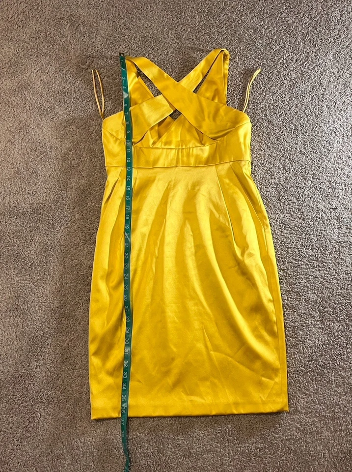 Marc Bouwer Glamit Yellow Satin Cocktail Dress Women’s Size 6 - Image 3 of 4