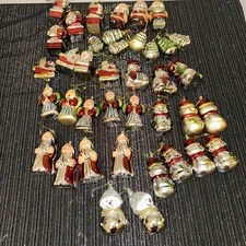 Vintage Plastic Christmas Ornament Blow Mold Metallic Lot 39-trees snowman Santa