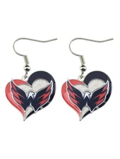 WASHINGTON CAPITALS - SWIRL HEART LOGO - DANGLE EARRINGS BRAND NEW NHL-ER-245-10