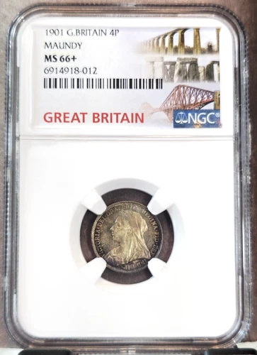 1901 GREAT BRITAIN 4 PENCE QUEEN VICTORIA MAUNDY NGC MS 66+ RARE BEAUTIFUL COIN