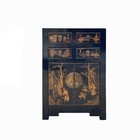 Vintage Oriental People Golden Graphic Black Side Table Cabinet cs7767