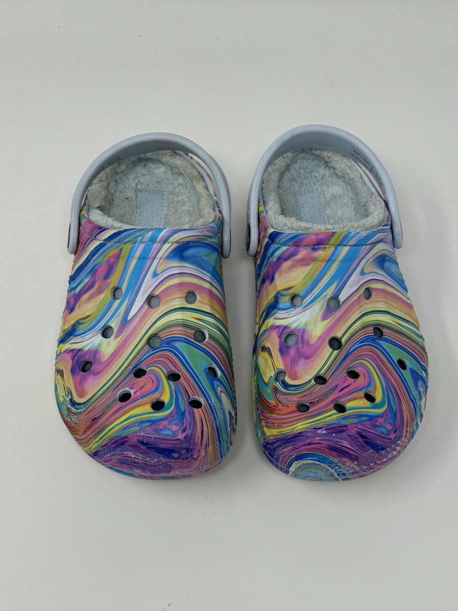 【KOOLOSET】FW Fleece Brushed Duck Clog Crocs Classic Faux Fur Lined Clogs White Multicolored Pastel