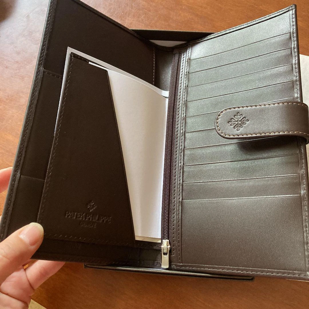 PATEK PHILIPPE Card Case Long Wallet Passport Holder Dark Brown with Box