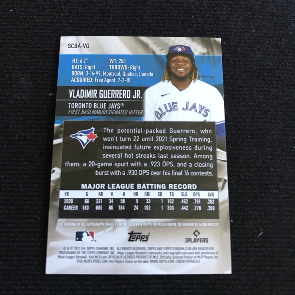 2021 Topps Stadium Club Vladimir Guerrero Jr Autograph Auto #SCBAVG - Image 2 of 2