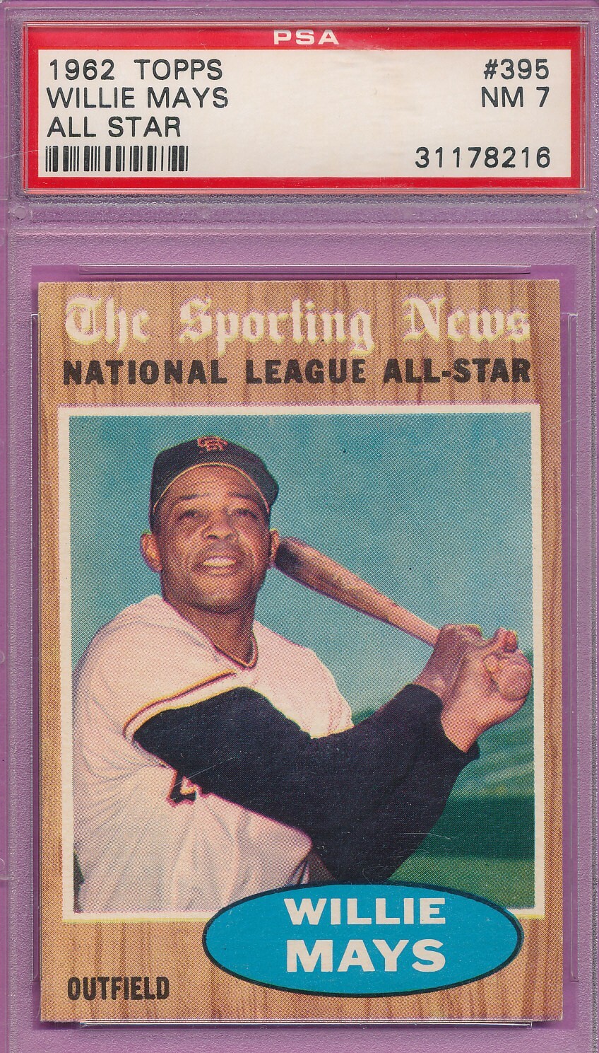 PSA 7 NM WILLIE MAYS HOF 1962 TOPPS #395 GRADED NEAR MINT VINTAGE RAZOR *TPHLC view 1