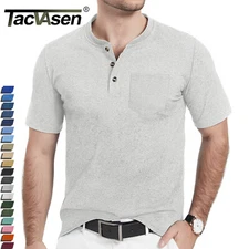 Mens Henley 3 Button Pullover Regular-Fit Lightweight T-Shirt Summer Casual Tops