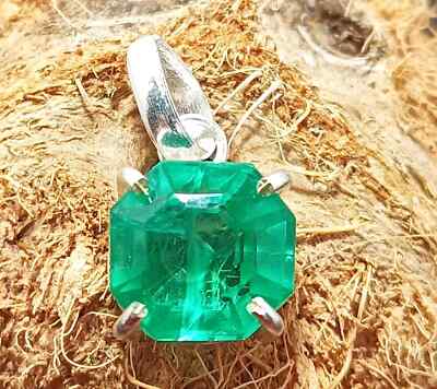 Certified 24.20 Ct Natural Emerald 925 Solid Silver Asscher Cut Pendant Gemstone