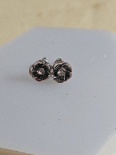 Small  Tiny Oxidized Rose Flower Stud Post Earrin… - image 1