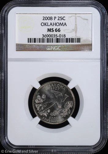 2008-P 25c Oklahoma OK State Quarter NGC MS 66 | Uncirculated UNC BU