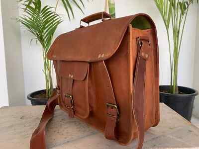Briefcase Leather Vintage Laptop Messenger Bag Satchel Handmade Men's Genuine