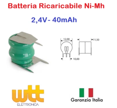 EXTRACELL Batteria ricaricabile NI-MH 2,4V 40mAh circuito stampato 11,5x11,1mm