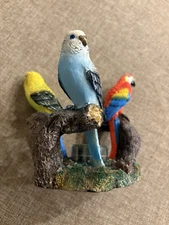 Tropical Parrot & Parakeet Candle Holder Votive / Tea-lite Resin 5" 1980's