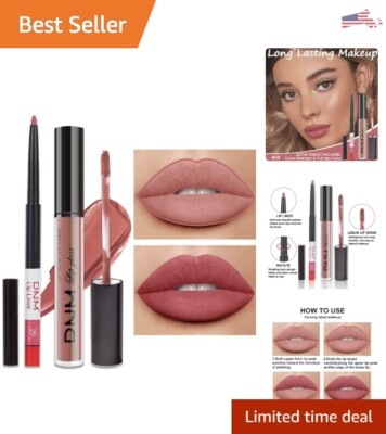 Nude Pink Matte Lip Liner and Lipstick Set - Long Lasting & Waterproof - 2Pcs