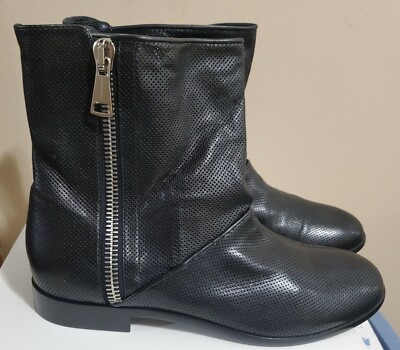 Casadei Black Leather Mesh Look Wear Folded Over Ankle or Tall Boots Sz 40  NIB