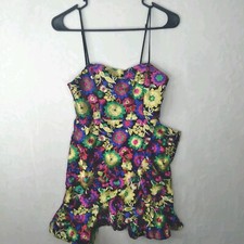 X By NBD Womens Floral Embroidered Ruffle Colorful Bright Mini Dress Size XS