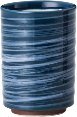 SUSHI Yunomi Mino ware Japanese green tea cup Large size Blue Brush marks Japan