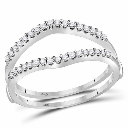 14k White Gold Round Diamond Ring Guard Wrap Enhancer Wedding Band 1/4 Cttw - 第 1/4 張圖片