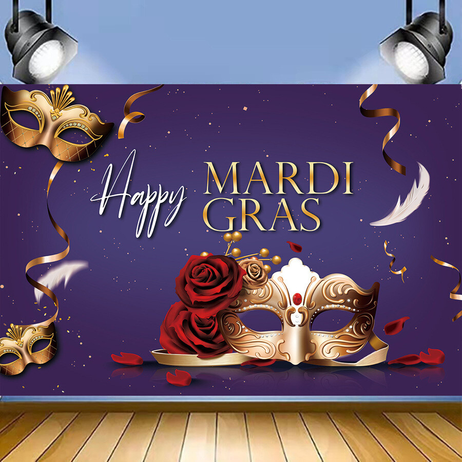 Mask Carnival Happy Mardi Gras Backdrop Party Background Banner Photo Decor