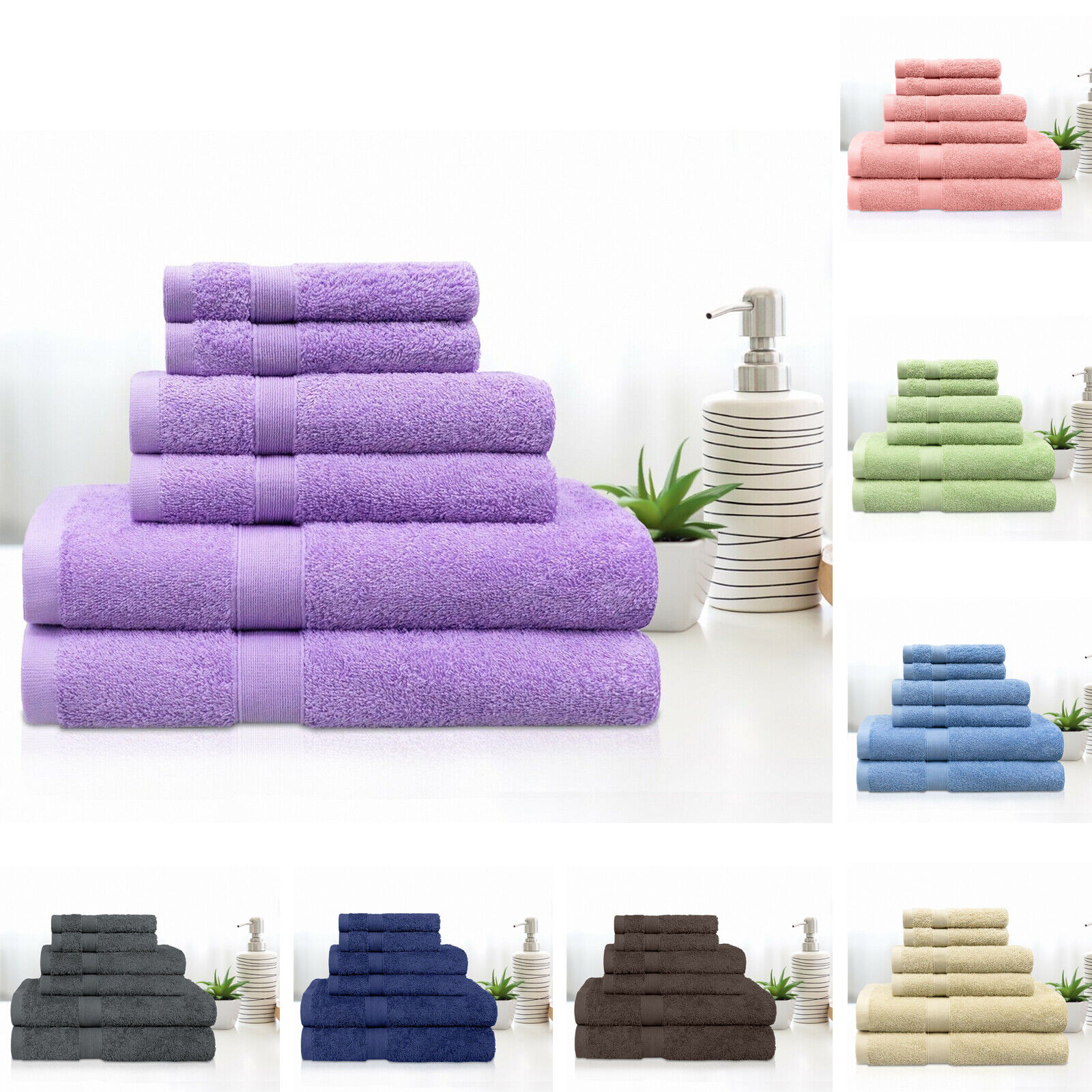 LINENOVA 6x Cotton Bath Towels Set Hand Towels Face Towels 550GSM Luxurious Soft
