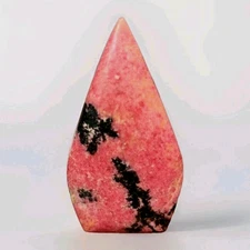 Polished Pink Rhodonite Crystal Freeform Teardrop - USA