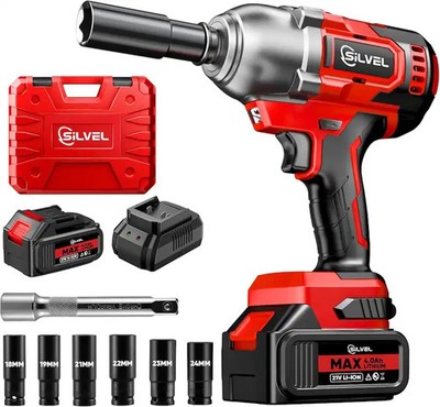 Silvel 650Nm Cordless Impact Wrench 1/2'' Drive 2*4.0Ah Battery Fast Charger