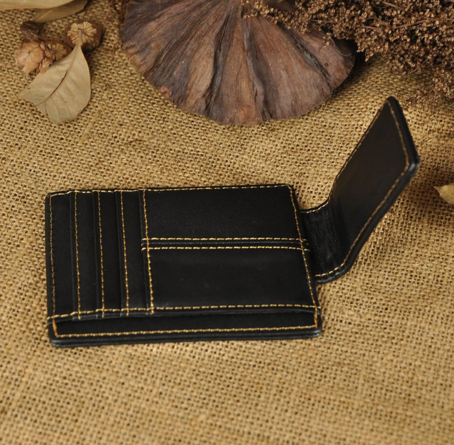 RFID Genuine Leather Slim Money Clip Wallet – Front Pocket Card Holder - Black