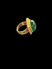 NEW Julie Vos Ring Green Cabochon & 24k Gold Plate Sz ADJUSTABLE