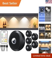 Dimmable Wireless Puck Lights - 6 Pack: Rechargeable, LED, with Remote Control