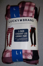 Lucky Brand Women's Straight Leg Lounge Pants 2-Pack Size L Black Plaid NEW