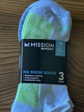 Mission Performance Crew Socks White, Size Medium, Men's 6-8/WOMEN'S 6-10
