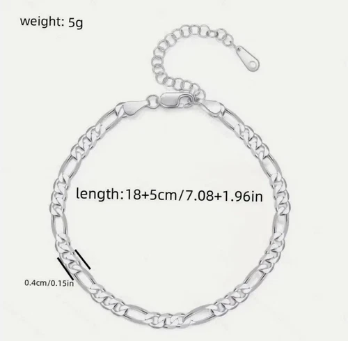 Sterling Silver 925 Figaro Anklet, 4mm, 23cm, photo 2