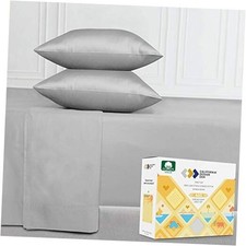 400 Thread Count 4 PC 100 Cotton Sheets - Light Grey Long King Light Gray