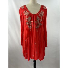 Free People Sweet Tennessee Mini Dress Red Small Embroidered Boho V-neck