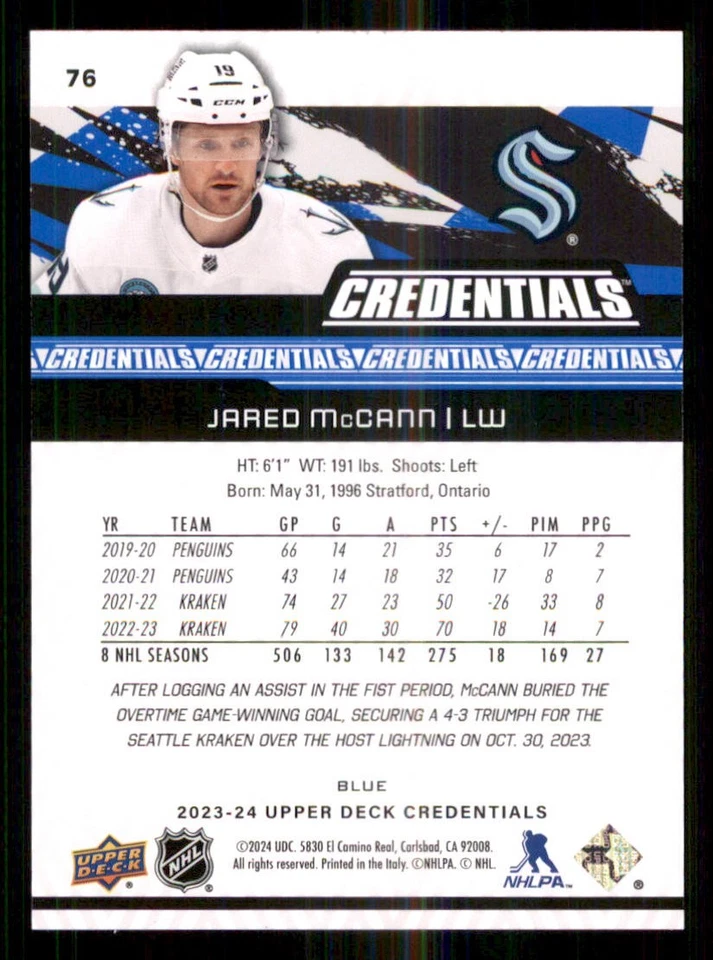 2023-24 Upper Deck Credentials Blue #76 Jared McCann /149 - Image 2 of 2