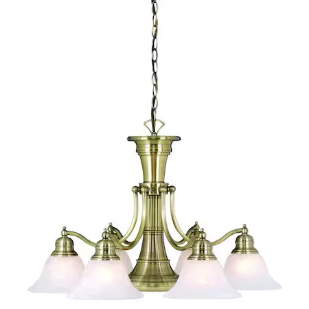 VAXCEL CH30307A Standford 6L Antique Brass Chandelier with Down Light and Switch - Picture 1 of 6