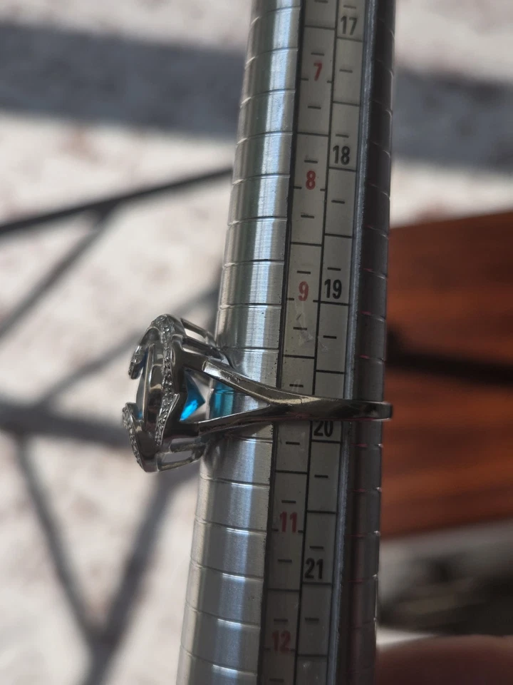 BEAUTIFUL Blue FLOWER 925 Sterling Silver WOMEN'S Ring Halo Style - Image 4 of 4