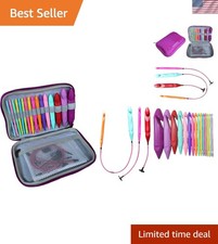 16-Piece Interchangeable Crochet Hook Kit with Purple Storage - 2021 Upgrade