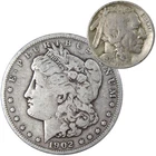 1902 Morgan Dollar VG Very Good 90% Silver with 1930 S Buffalo Nickel F Fine