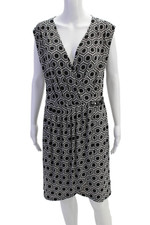 Michael Michael Kors Womens V Neck Geometric Sheath Dress Black White Medium