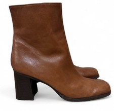 Vtg Y2K Nine West Brown Leather Square Toe Chunky Block Heel Ankle Boots Sz 6.5