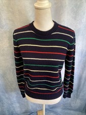 VTG 80s AJ Friends Navy Rainbow Striped Knit Sweater Retro Preppy XS S Acrylic