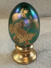Fenton Irendescent Green Egg Floral & Bird signed and numbered chipped