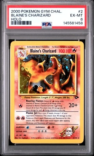 2000 POKEMON GYM CHALLENGE HOLO #2 BLAINE'S CHARIZARD PSA 6