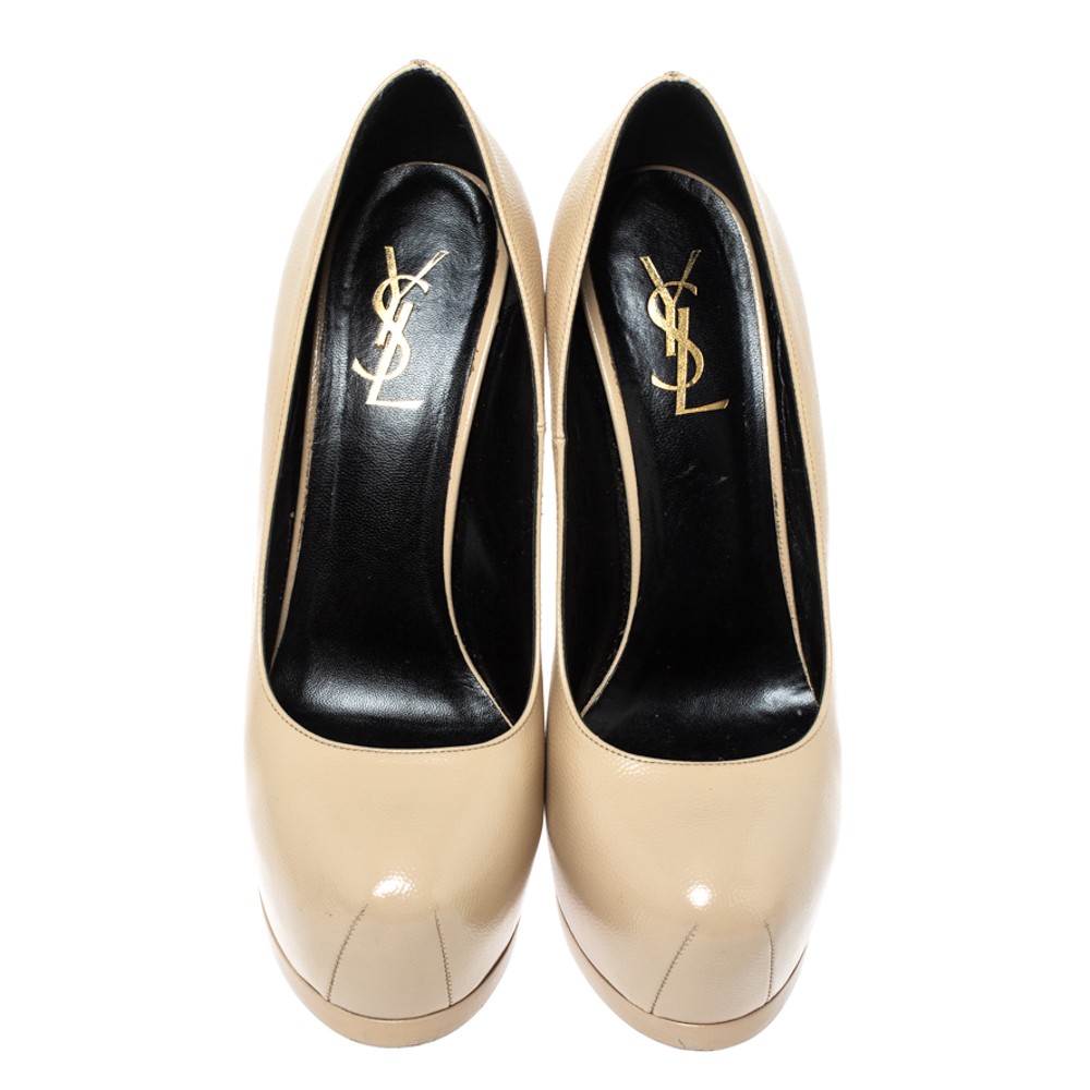 Décolleté tribtoo beige in pelle Saint Laurent taglia 38 5