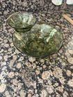 MCM Vintage Anchor Hocking Avocado Green Glass Chip And Dip Set