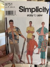 Vintage Simplicity Men  s Sewing Pattern 9751 Size Small-XL Uncut