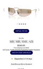 MIU MIU MU A51S 5AK20P Gold Light Brown Mirror Gradient Sunglasses AUTHENTIC