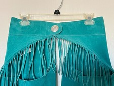 Turquoise Leather Show Chaps XS   Fanny Fring...