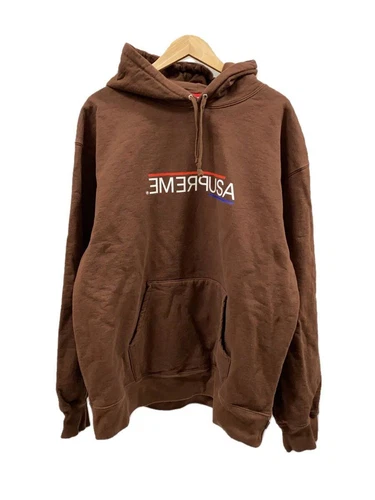 Supreme Hoodie 21FW USA Felpa con Cappuccio Pistag XXL Cotone Marrone Stampa Usata